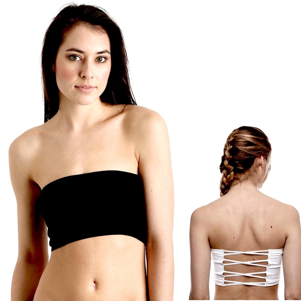 Seams Lovely Black Strapless Bandeau w/ Criss Cross Back